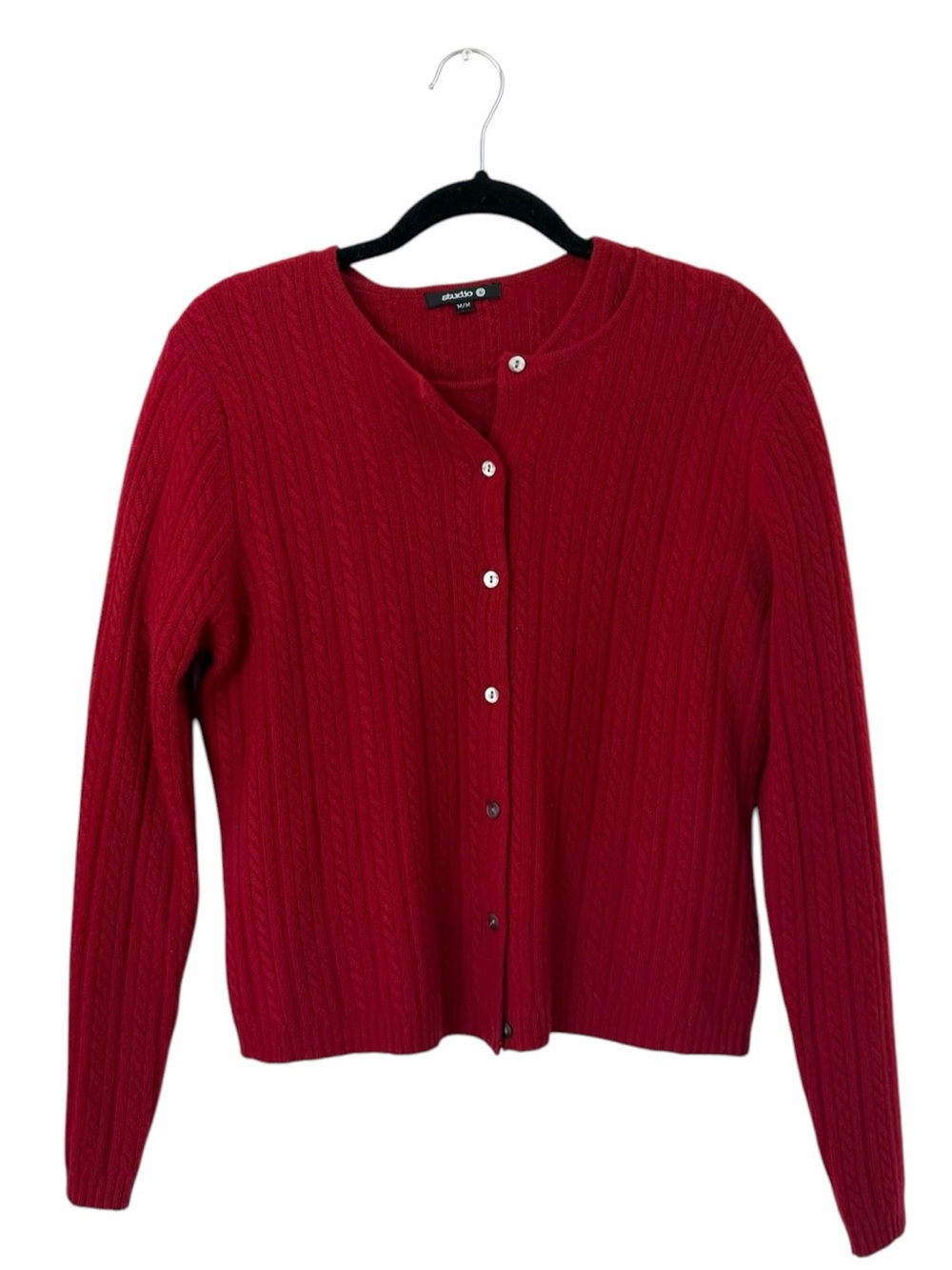 Vintage Cashmere Cable Knit Cardigan Sweater Red Set Crewneck Studio e